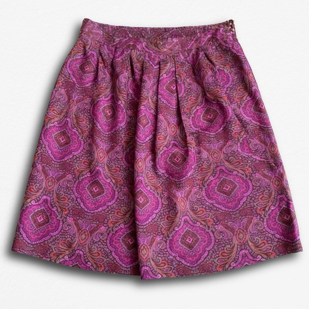 SK & Company Petite Purple Paisley Medallion Rayon Midi Skirt Vintage Size 14P